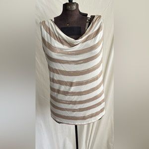 August Silk, size M, tan/white striped droop neck tank.